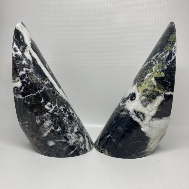 1980s Vintage Slanted Green Marble Bookends For Sale - Image 5 of 13