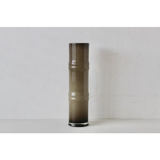 Scandinavian Style Handcrafted Modern Faux Bamboo Gray Glass Vase For Sale - Image 14 of 14
