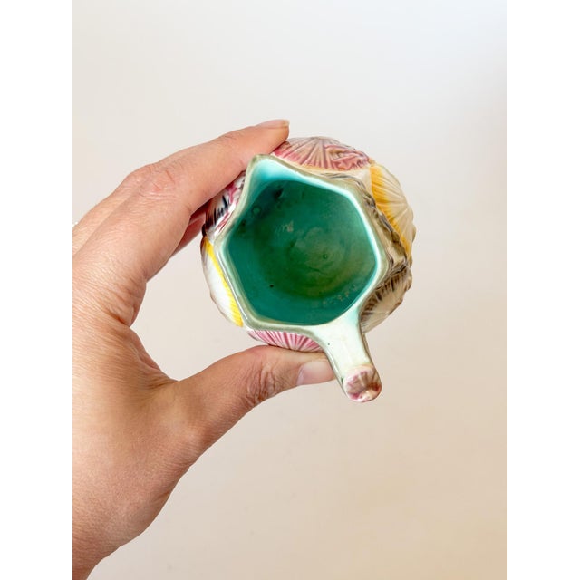 Late 19th Century Antique Wedgwood Majolica Seashell Creamer Pitcher – Turquoise Interior, Victorian Seaweed Pattern (C. 1870s) For Sale - Image 5 of 10