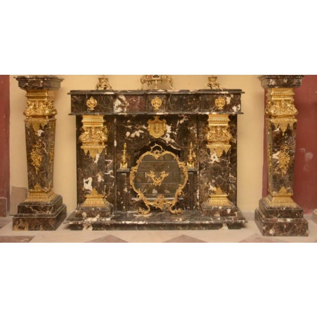 1960s Black Marble Fireplace Mantel Gold Corinthian Columns, Neoclassical Surround For Sale - Image 5 of 6