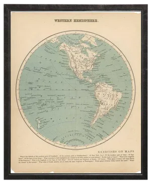 Western Hemisphere Map in Pewter Shadowbox