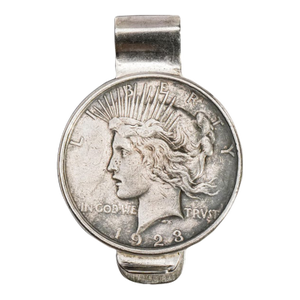 Americana Lady Liberty America Art 1923 Peace Dollar Coin Mounted Antique Sterling Silver Money Cash Clip