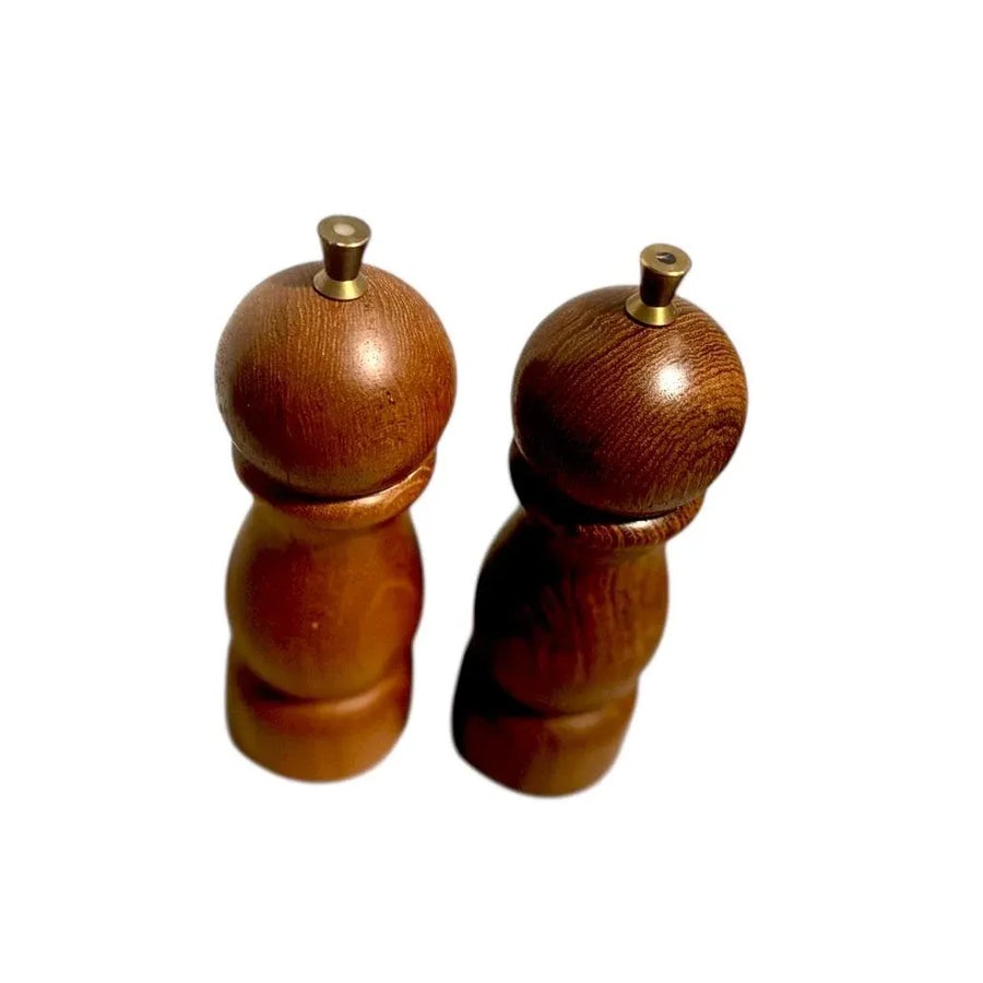 Vintage Danish Mid-Century Modern Teak Wood Salt & Pepper  Vintage Danish MCM Teak Wood Salt & Pepper Mill Set With Brass Finial Tops main image 0