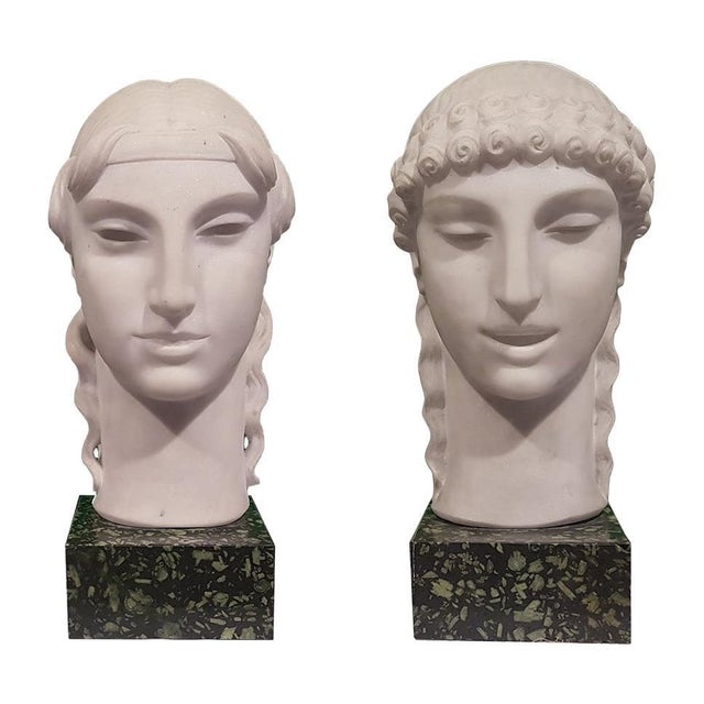 Nicola D'Antino, Kore's Heads, Italy, 1920s, Marble, Set of 2 For Sale - Image 6 of 6