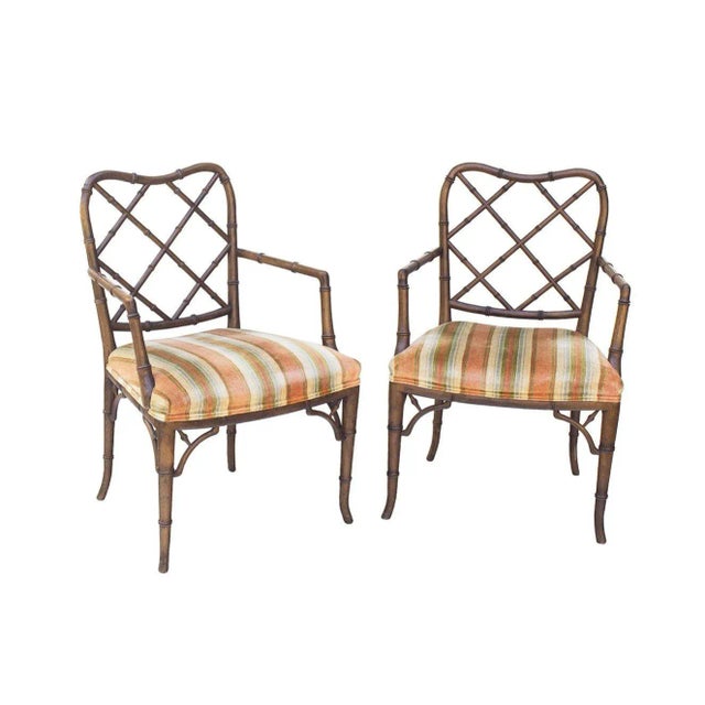 Faux Bamboo Hollywood Regency Armchairs, Pair For Sale - Image 12 of 12