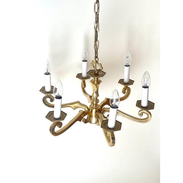 Hollywood Regency Brass 6-Arm Chandelier by Leclaire & Schäfer, 1970s For Sale - Image 11 of 16
