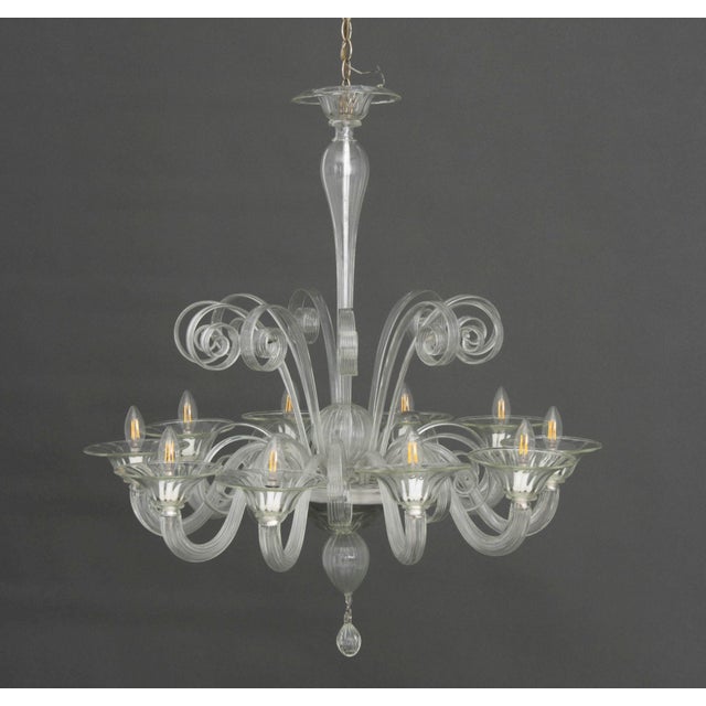 Mid 20th Century Murano Clear Glass Ten Branch Chandelier For Sale - Image 5 of 13