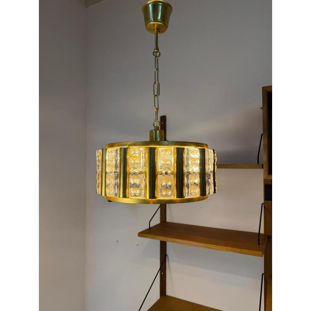 Metal Brass and Glass Pendant Lamp by Carl Fagerlund for Orrefors For Sale - Image 7 of 11