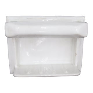 Reclaimed White Ceramic Bathroom Soap Dish With Handle For Sale