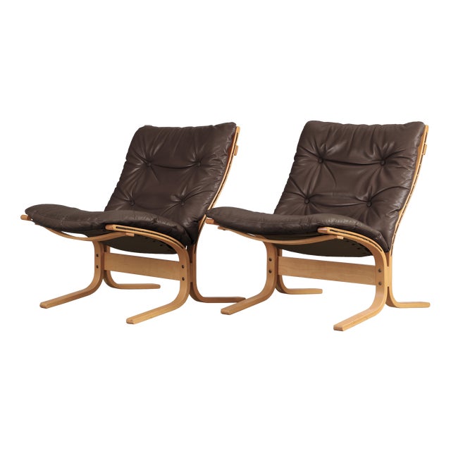 Vintage Siesta Chairs in Brown Leather by Ingmar Relling for Westnofa, 1970s, Set of 2 For Sale