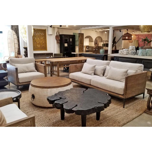 Contemporary Modern Lodge Wood & Ivory Club Chair For Sale - Image 3 of 3
