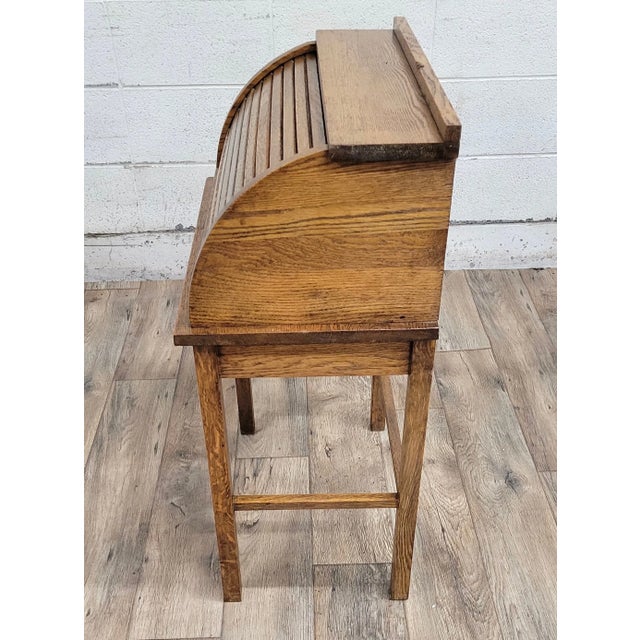 Early 20th Century Antique Child Size Secretary Roll Top Desk For Sale - Image 5 of 10