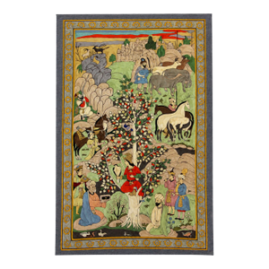 Vintage Persian Garden Court Tapestry | Handcrafted Textile Wall Hanging With Horses, Noble Figures & Tree of Life | 32” X 48”