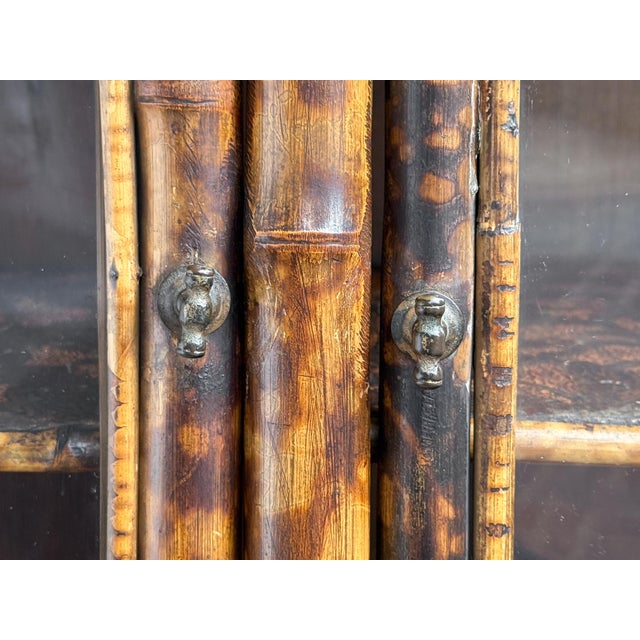 English Bamboo Bookcase Cabinet With Gallery Top and Two Glazed Doors For Sale - Image 13 of 18