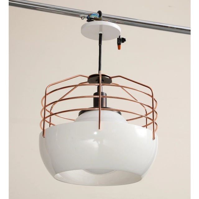 Industrial Style White and Copper-Plated Pendant Light by Roll & Hill For Sale - Image 4 of 13