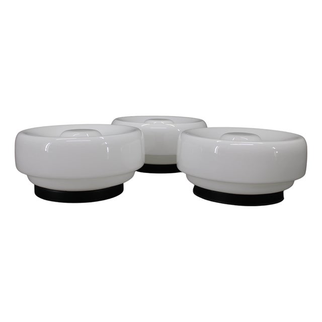 Mid-Century Black Flush Mount Lights, 1970s, Set of 3 For Sale