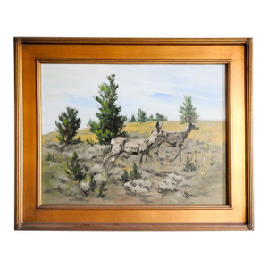 Late 20th Century Linda Budge Mule Deer Painting