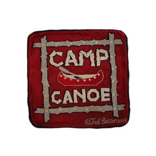 Vintage Judi Boisson 2003 “Camp Canoe” Hand-Hooked Pillow Cover—Unused For Sale