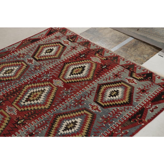 Rug & Kilim 1950s Vintage Kilim in Blue, Red and White Tribal Geometric Pattern For Sale - Image 4 of 7