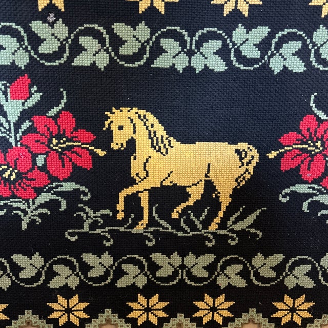 American Vintage Needlepoint Textile Art - Horse & Floral For Sale - Image 3 of 5
