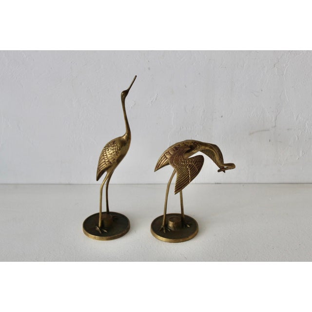 Vintage Mid-Century Mantle Size Sculptural Brass Cranes Herons Water Fowl-a Pair For Sale - Image 12 of 14