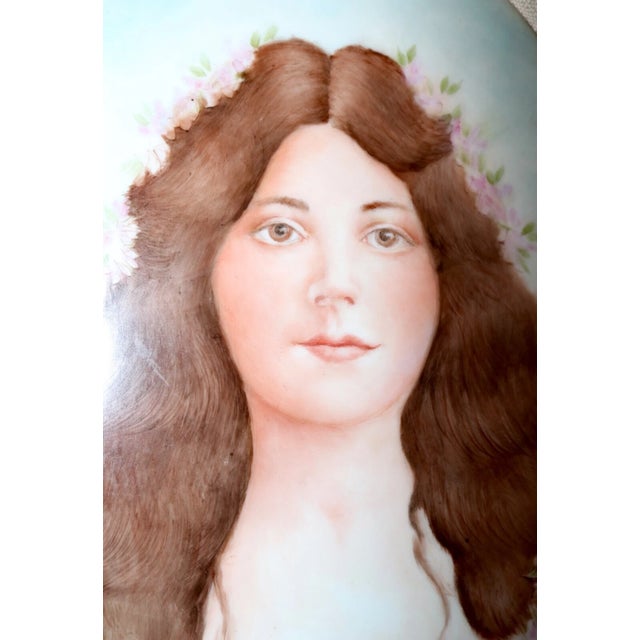 Share Large Antique 19th Century Hand Painted Porcelain Lady Portrait Painting Figural For Sale In New York - Image 6 of 9