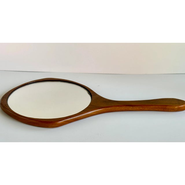 Mid 20th Century MCM Sculpted Walnut Hand Mirror For Sale - Image 5 of 6