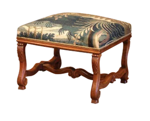 19th Century French Louis XIII Carved Walnut and Aubusson Tapestry Stool