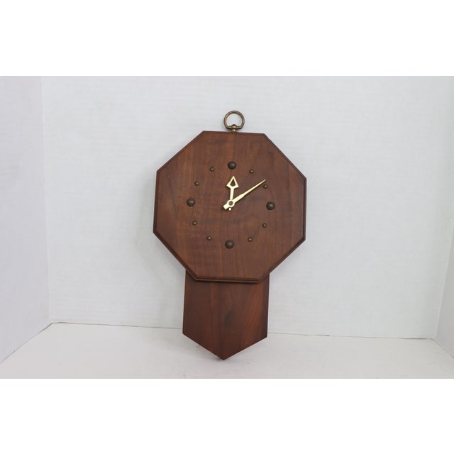 Vintage Mid Century Modern Wooden Brass Hanging Wall Clock Chairish