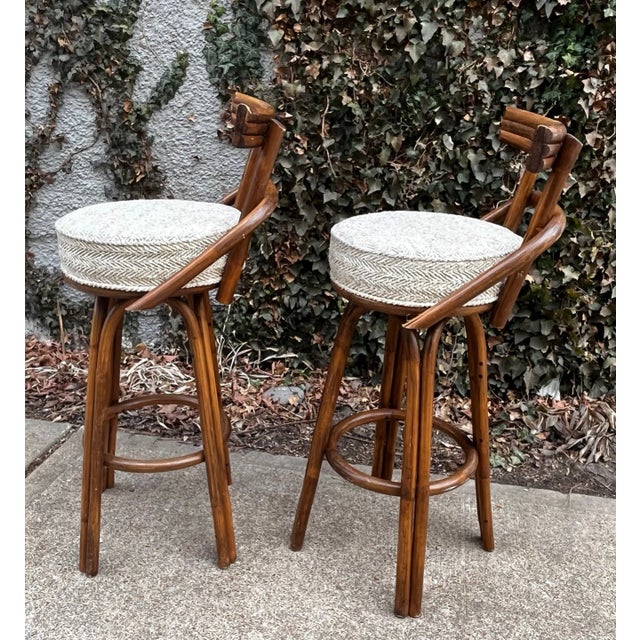 Wood Paul Frankl Attributed Bamboo Stools - A Pair For Sale - Image 7 of 10