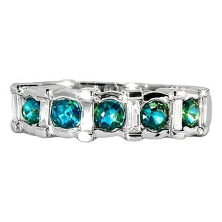 Late 20th Century 14K White Gold Diamond Sapphire Stacking Band Ring Estate, Size 7 For Sale