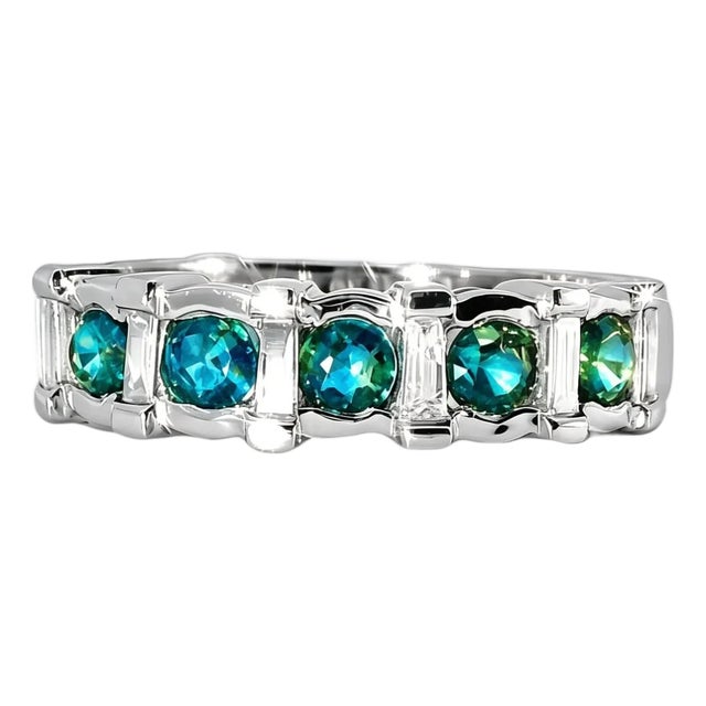 Late 20th Century 14K White Gold Diamond Sapphire Stacking Band Ring Estate, Size 7 For Sale