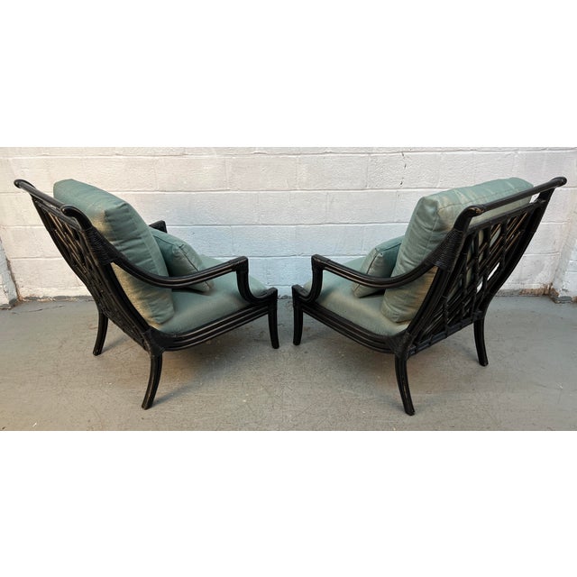 Mid-Century Chinese Chippendale Style Ebonized Bamboo Lounge Chairs by LaCor For Sale - Image 10 of 16