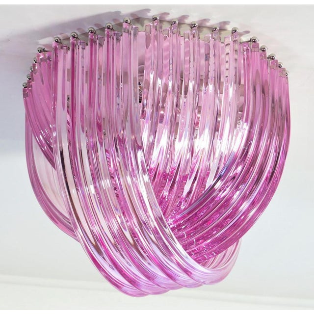 Murano Ceiling Linght Chandeliers with Pink Triedri Murano Glasses, 1995, Set of 2 For Sale - Image 3 of 14