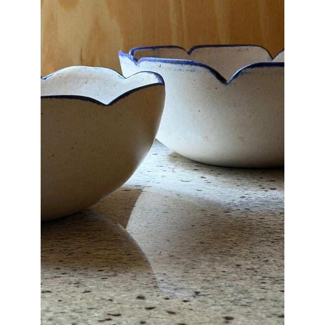 Hand-Thrown Ceramic Bowls with Scalloped Rim and Hydrangea Motif, 1980s, Set of 2 For Sale - Image 15 of 16