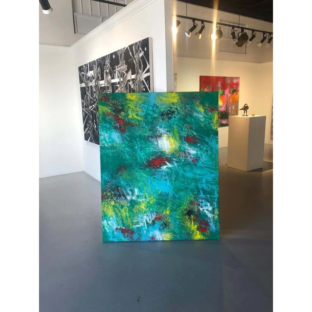 Green Mirtha Moreno Large Oil Painting on Canvas Titled: “Emerald City” 2015 For Sale - Image 8 of 12