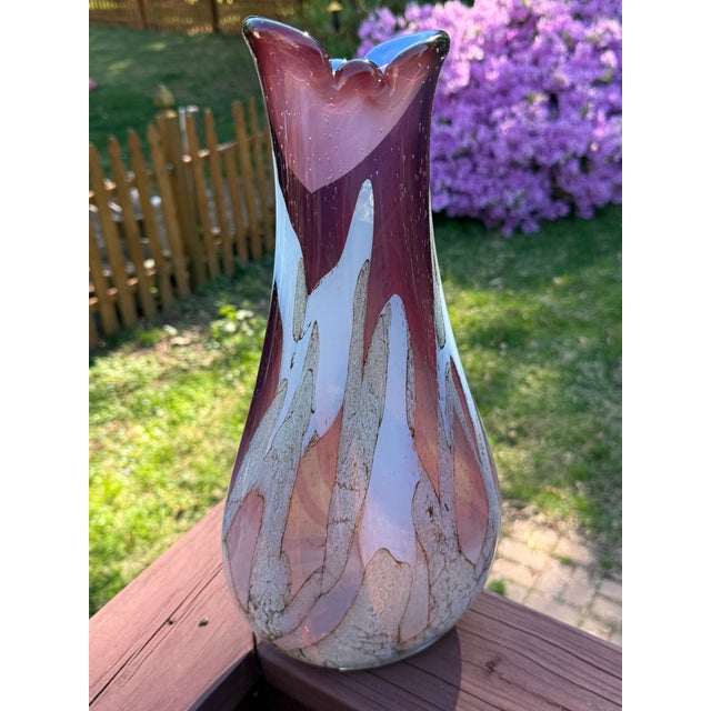 Early 21st Century Jozefina Krosno, Poland 17" Vintage Art Glass Vase, Cased Interior W Blue Iridescent For Sale - Image 5 of 7