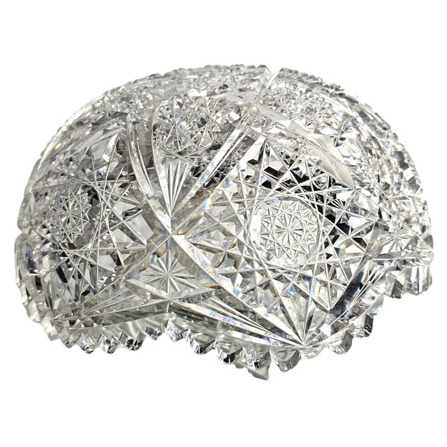 Glass Abp American Brilliant Cut Glass Bowl Stars Arches Sawtooth 8.125" For Sale - Image 7 of 9