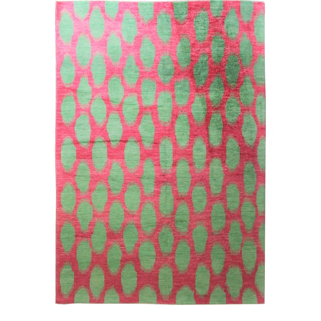 Hand Knotted Wool & Cotton Ikat Rug - 9'7" X 11'11" For Sale