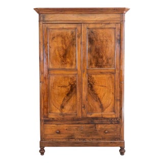 Italian 19th Century Louis Philippe Walnut Wardrobe Cabinet For Sale