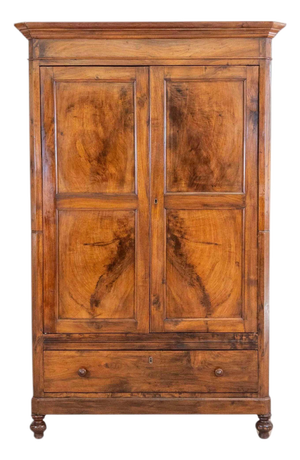 Italian 19th Century Louis Philippe Walnut Wardrobe Cabinet