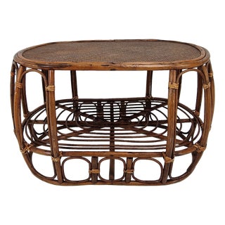 Italian Wicker and Rattan Coffee Table, 1970s For Sale