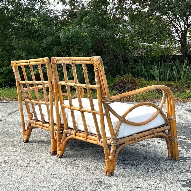 Vintage Coastal Bent Rattan Loveseat For Sale - Image 4 of 9