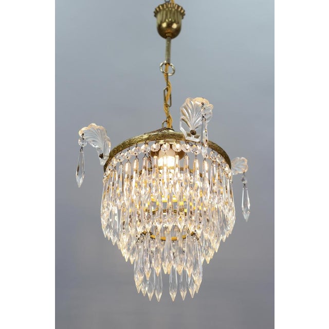 French Empire Crystal Glass and Brass Chandelier, 1930s For Sale - Image 17 of 18