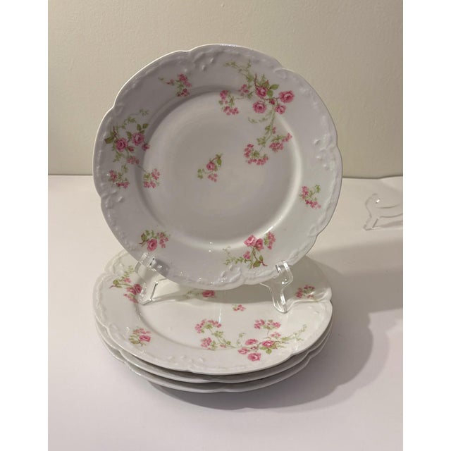 French Antique French Limoges Pink Floral Embossed Dinner Plates - Set of 4 For Sale - Image 3 of 10