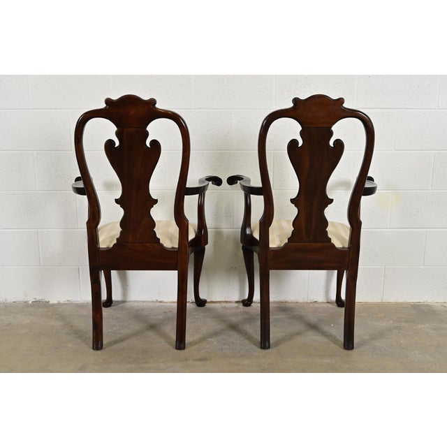 Stickley Queen Anne Carved Solid Mahogany Armchairs, Pair For Sale - Image 10 of 13