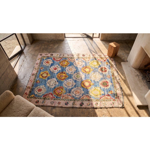 1920s Ivory Geometric Tribal Antique Cotton Agra Rug 4'2" X 6'9" Handknotted Carpet For Sale - Image 10 of 10