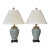 Late 20th Century Reticulated Celadon Chinoiserie Porcelain Table Lamps With Pleated Shades - 29" - a Pair For Sale