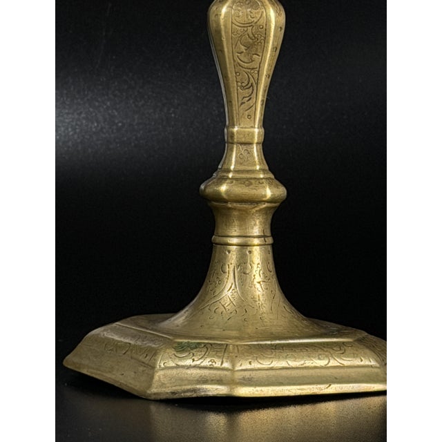 Gold Baroque Engraved Brass Candlestick, 1700s For Sale - Image 8 of 11