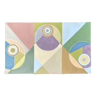 Vintage Original Abstract Geometric Oil on Canvas For Sale